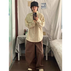 美式复古条纹长袖衬衫男女春秋冬季宽松衬衣外套CSA385-P43，男装衬衫，星座208-5