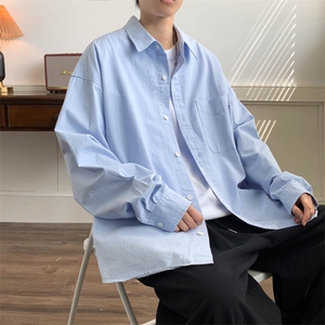 A994-P38 日系潮牌条纹长袖衬衫男款春秋季港风宽松休闲衬衣外套图片