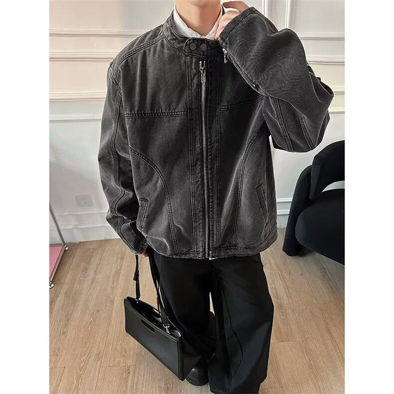 美式复古拼接牛仔外套潮牌街头夹克机能机车服3576,男装夹克,星座1116A-1（原606A）