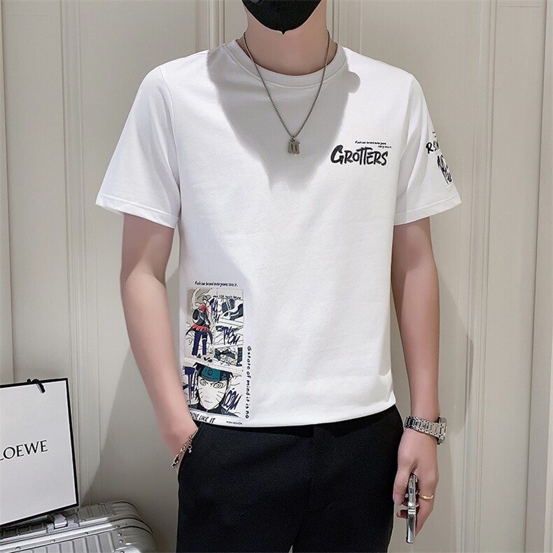 社会小伙2025新款夏季T恤男士短袖潮牌印花A313-1-5809-P4868,男装T恤,电商A313-1