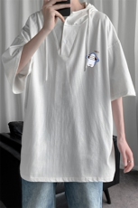 LD54167-P45连帽短袖t恤男大码胖子带帽五分袖中袖，男装T恤，电商A040