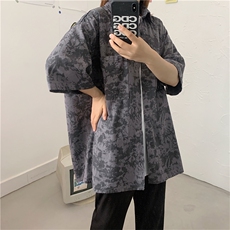 夏季扎染衬衫男短袖韩版宽松ins港风情侣半袖五分袖衬衣CS106-p30，男装衬衫，星座1008-1