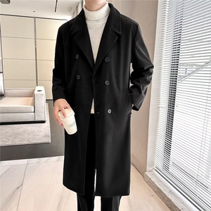 现货冬季毛呢大衣男中长款过膝西装领双排扣呢子风衣外套ins潮图片