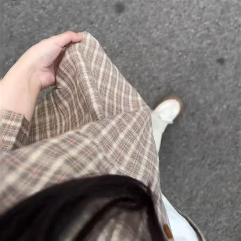韩版复古格子衬衫女叠穿oversize宽松遮肉慵懒风防晒外穿开衫长袖图片