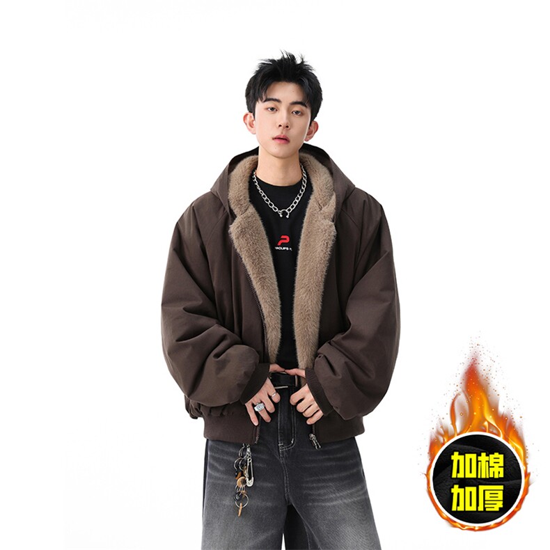 两面穿现货重磅短款座山雕棉衣男女双面穿毛毛绒棉服加厚外套,男装棉衣,电商A443