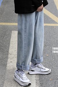 现货20夏季男港风潮流休闲牛仔裤宽松直筒裤中性阔腿裤 927图片