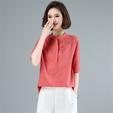 2022夏季新款刺绣棉麻宽松短袖上衣，女装大码女装，木子恋