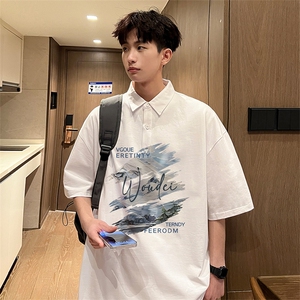 可设48小时支持抖音得物来样二开 网眼透气翻领t恤美式短袖POLO衫图片