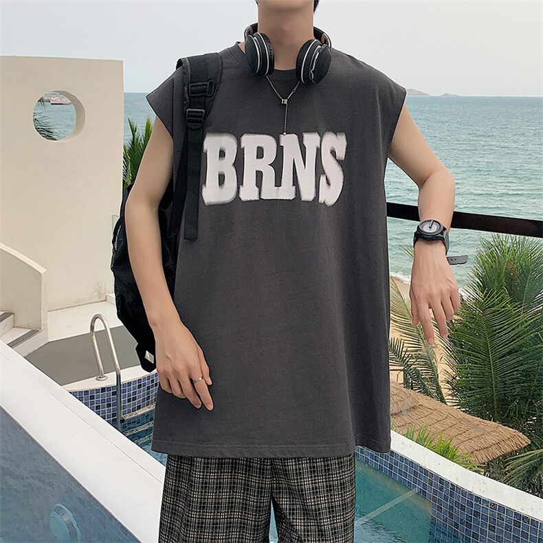 夏季港风t恤男宽松大码纯棉运动背心坎肩潮牌无袖BX005 P25图片