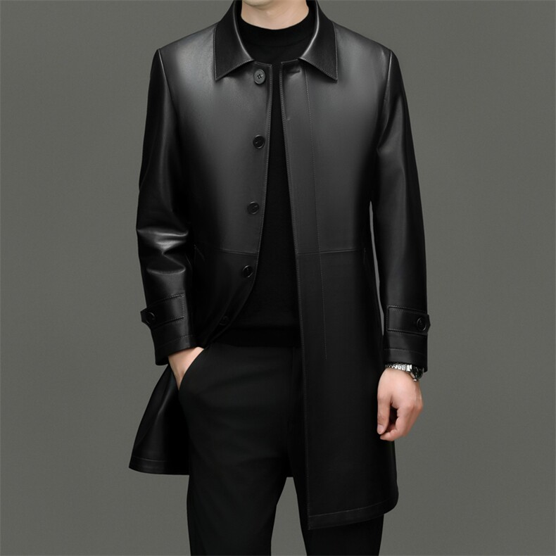 DLSN28159秋冬新款男士海宁皮衣翻领中长款风衣绵羊皮皮衣男图片