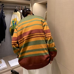 美式撞色条纹男款情侣长袖毛衣 M5597 P48图片