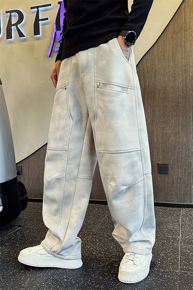 脏脏灰男士春秋季新款宽松直筒休闲弯刀裤A368-K20563-P88,男装休闲裤,电商A368
