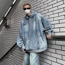 牛仔卫衣套装男秋季复古工装休闲夹克ins潮牌上衣TZ10-P110，男装休闲套装，星座308B-1