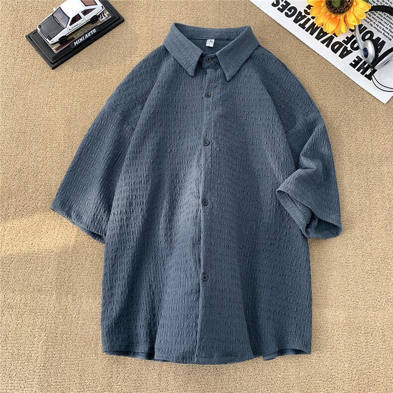 纯色纹理面料五分袖衬衫男KD587-P40,男装T恤,电商D312-1