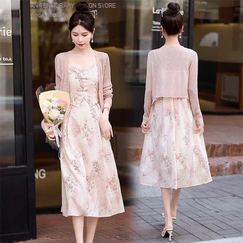 新中式国风吊带裙2025春夏新款气质优雅温柔风碎花长裙，女装连衣裙，C位