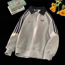 秋冬美式翻领半拉链POLO衫男潮牌印花长袖卫衣914-4-WY03-p58控75，男装Polo衫，星座914-4