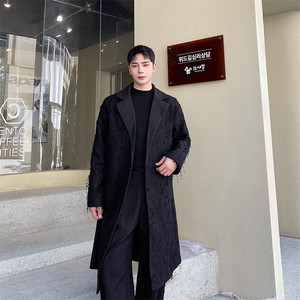 秋冬双面羊绒长款大衣男韩版潮流拼接毛呢外套296-P185图片