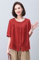 棉麻女2025夏季新款休闲时尚中年妈妈高端苎麻上衣亚麻，女装衬衫，忆绮罗