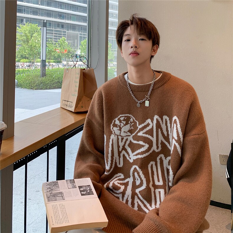 EQ315提花毛衣男港风ins潮流圆领套头秋冬季针织衫，男装针织衫/毛衣，电商C306-1