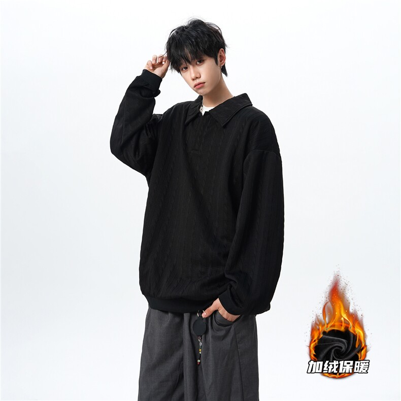 假两件卫衣男秋冬加绒加厚提花无帽打底衫宽松大码上衣WY008加绒图片