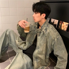 D3506-P88美式解构水洗做旧黄泥染牛仔外套男春秋夹克潮-网图现货，男装夹克，星座603-2