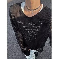 【有货】DM6032-P402024时尚镂空网纱假两件针织罩衫男潮牌长袖，男装针织衫/毛衣，星座603-2