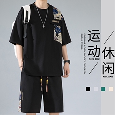 2024夏季新款无影墙大码菠萝格短袖T恤套装M-5XHQ23461-P60，男装T恤，电商A022