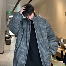 港风PU皮复古做旧双侧金属拉链设计夹克式棉衣男MY77092P130控198，男装夹克，星座227-7