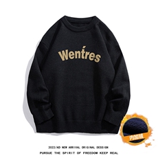 白底22秋冬潮流字母印花保暖圆领套头毛衣M1053P50加绒68控68-78，男装针织衫/毛衣，电商A247-1