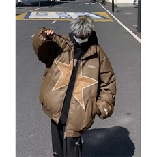 冬季街头ins潮牌星星重磅PU皮棉衣男女保暖休闲百搭面包服皮棉袄，男装棉衣，星座601-2