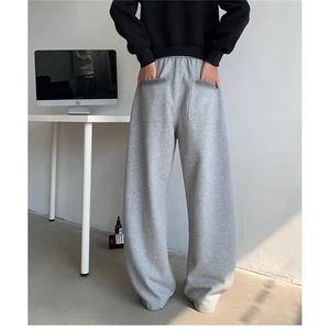 1506-1/KC711/P47灰色加绒弯刀卫裤男款冬休闲运动裤子阔腿长裤图片