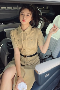 法式复古修身显瘦衬衫连衣裙2024夏季新款高级感工装气质减龄裙子图片
