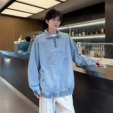 美式假两件格子拼翻领休闲卫衣男女同款POLO领卫衣潮WB500-P67，男装Polo衫，星座412-3