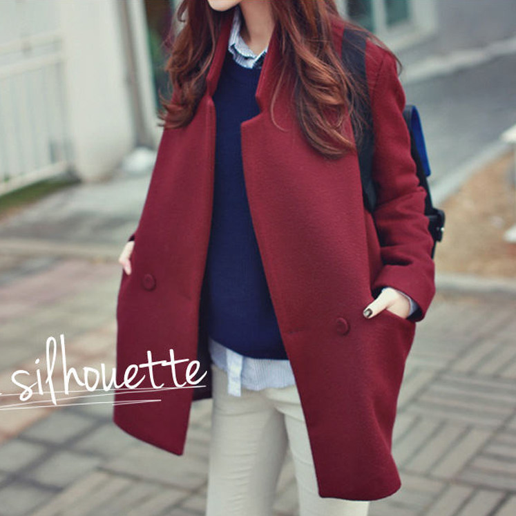 时尚显瘦长款毛呢外套女秋冬季新款韩版宽松大码女装气质百搭大衣，女装毛呢外套，秋牧寒烟