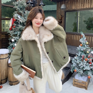 新款！环保皮草两面穿皮毛一体派克服外套2C133-6009-P255-K378图片