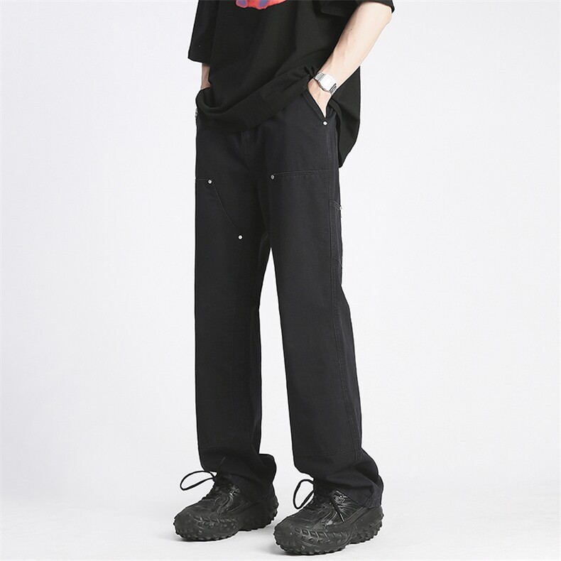 夏季美式高街vibe铆钉伐木裤男款宽松直筒休闲工装裤D0987 P55图片