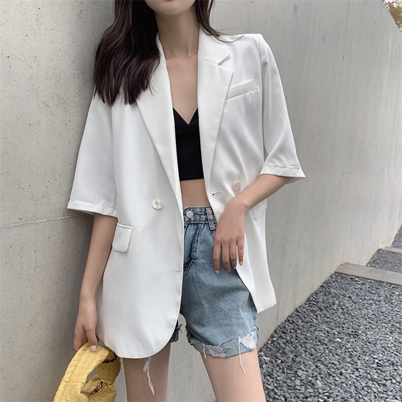 款雪纺西装外套女春夏薄款2021新款网红白色气质防晒小西服,女装西装,杭阁服饰