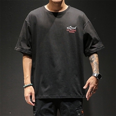 2021夏季新款日系黑墙潮流韩版宽松鲨鱼印花男装圆领T恤T88-P35，男装T恤，电商A009A（原A058A）