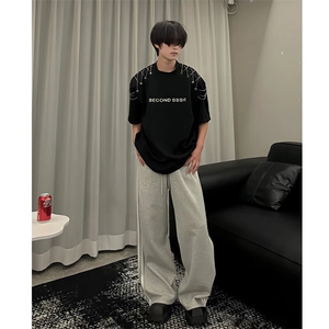 网图 小众金属扣铁链短袖男夏T恤5062-P58(裤子2611图片