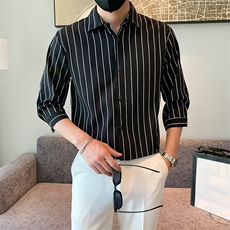 百搭衬衫标准简约ins条纹春季潮男原宿新款七分袖潮流C156-3，男装衬衫，星座1116A-2（原606A-1）