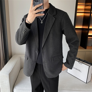 2024秋冬新款男士轻熟风休闲西服男单西潮牌港风韩版潮流毛呢外套图片
