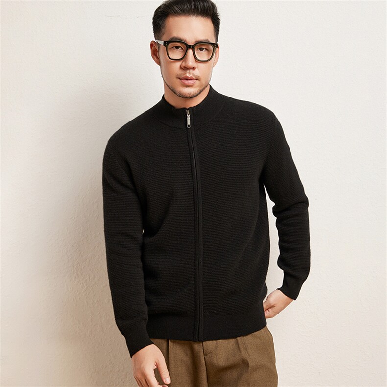 男士羊绒开衫羊绒半高领拉链秋冬保暖男装，男装羊绒套衫，绒歆坊