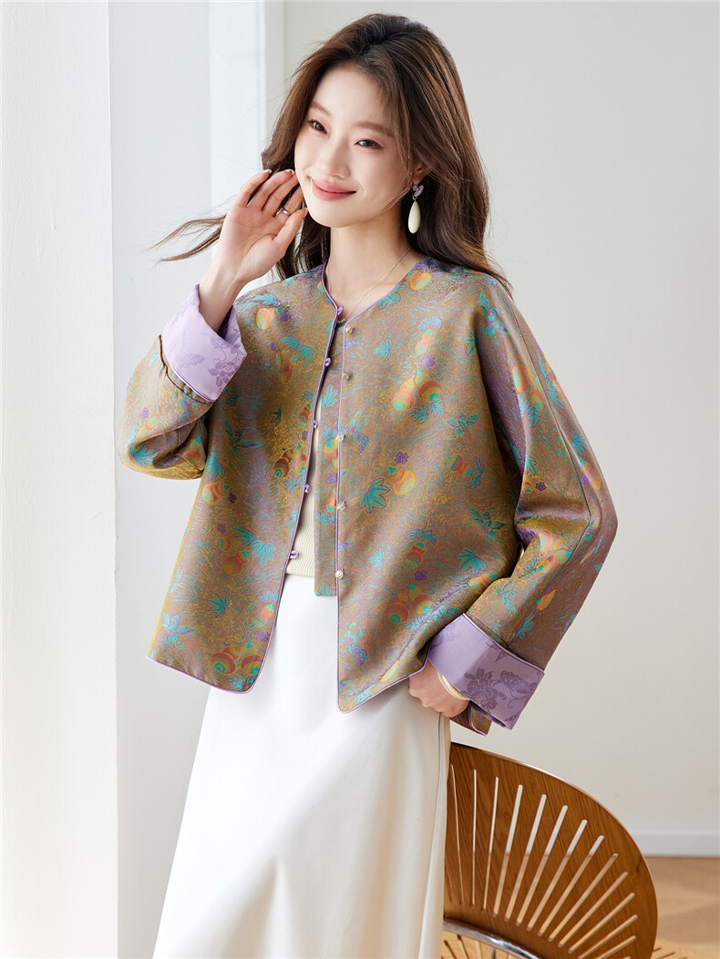 在仓~2026年春季提花玉葫芦双面穿外套落肩袖纽扣抗皱宽松上衣,女装短外套,新依时派