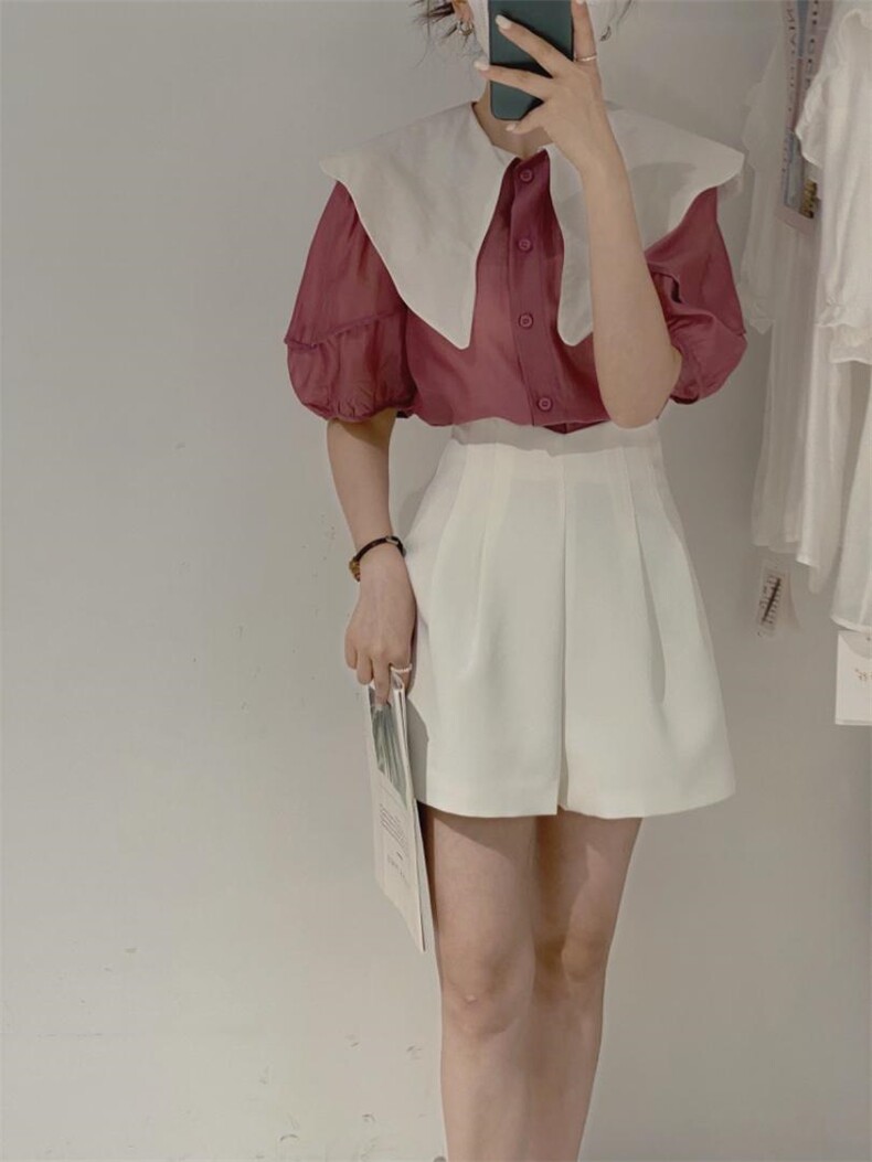 拼接衬衫，女装衬衫，驿谷