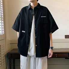 wassuphappy黑色长袖衬衫男春秋季潮流痞帅宽松上衣复古休闲外套，男装夹克，星座218-1（原230）