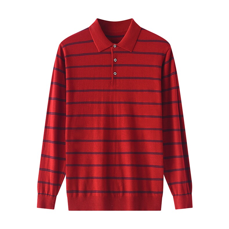 时尚男士条纹翻领长袖羊毛衫简约修身保暖上衣，男装羊毛衫，琳华羊绒