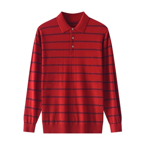 时尚男士条纹翻领长袖羊毛衫 简约修身保暖上衣,男装羊毛衫,琳华羊绒