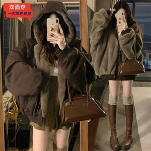 美式双面穿连帽仿貂毛情侣座山雕棉服冬季新款棉服LXZ3099-P113图片