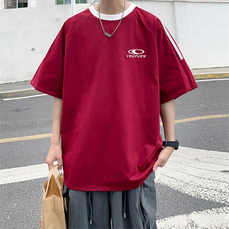 夏季美式高街重磅纯棉三条杠织带撞色男女短袖T恤ZD620-特P30,男装T恤,电商A486-1