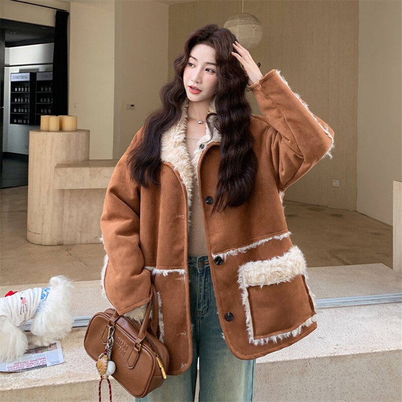 新款美拉德加厚两面穿皮毛一体外套2c309-1012-p205-k298,女装毛呢外套,2C309